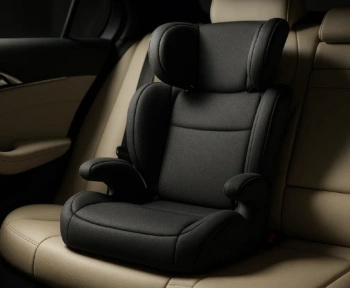 Premium high-back booster seat installed in a luxury sedan